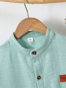 SHEIN Back To School Tween Boys 2-Piece Formal Suit Mint Sage Green Mandarin Collar Blazer & Khaki Pants For Wedding Family Matching Summer - Mint Green - View 5