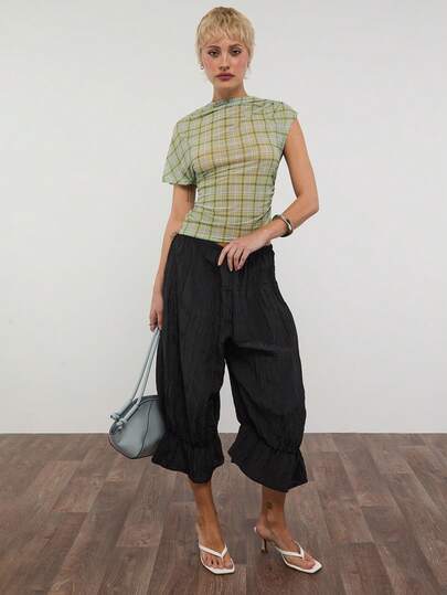 COUREZ 低腰长款七分裤 / Y2K 夏季女装 可爱性感黑色长裤 宽松长裤 休闲装 夏季装 音乐节装 演唱会装 春季女装 夏季下装