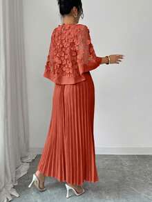 Elenzga Vestido de mujer con aplicaciones, parches, tul y volantes para primavera, verano, otoño, boda y fiesta de cumpleaños - Rojo - Ver 3