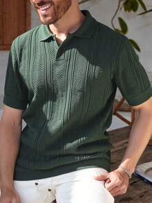 Manfinity Mode 男式纯色短袖休闲高领针织上衣 - 綠色 - 查看 5