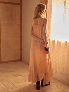 MOTF STUDIO WOMEN'S PLEATED CHIFFON SEQUIN EMBROIDERED ASYMMETRIC HEM CAMISOLE DRESS - Orange - View 7