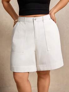 Quần short denim co giãn màu trắng cỡ lớn dành cho nữ hiệu Elaquor, thích hợp cho mùa xuân hè, chất liệu denim thoải mái, thanh lịch và dễ chịu. - Màu be - Xem 6