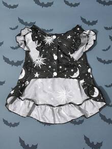 PETSIN 1件行星月亮星星黑白印花宠物裙，柔软透气宠物衣服 - 彩色 - 查看 5