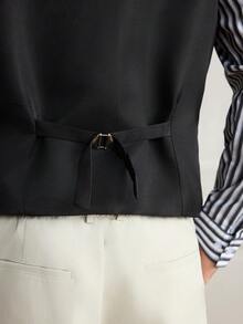 Officeau 4 扣男士西装背心韩版修身休闲马甲，轻便伴娘修身背心 - 黑色 - 查看 3