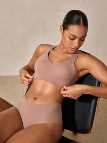 2件套性感豹纹无缝休闲内衣套装 - 摩卡棕 - 查看 1