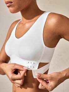 1 件女士无缝无衬垫优雅透气舒适交叉后背抹胸文胸 - 白色 - 查看 7