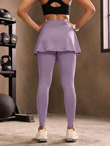 Powerista Quần legging thể thao thường ngày dành cho nữ, có kèm chân váy. - Màu tím - Xem 3