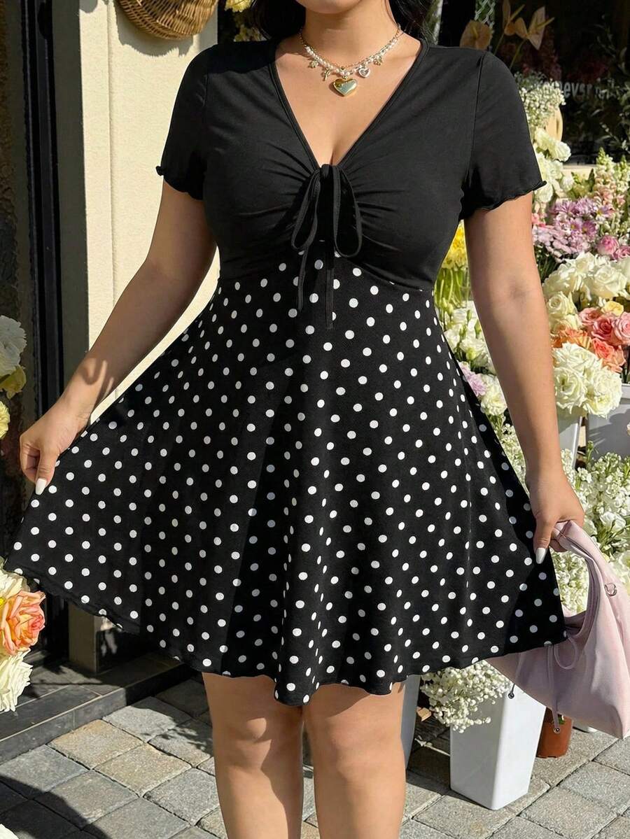 GalTyme 大码女士情人节红色V领扭结前襟中长连衣裙 - 彩色 - 查看 1