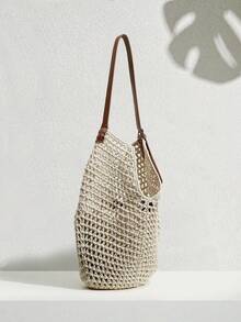 SHECARRY 手工编织渔网单肩包 - 米色 - 查看 3