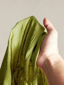 SHEIN ICON Textured Fabric Waist Gathered Deep Shirred Shirred Petal Sleeve Women Blouse - Green - View 8