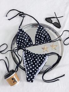 Swim Mod 夏季度假撞色波点印花挂脖系带两件套比基尼 - 彩色 - 查看 6