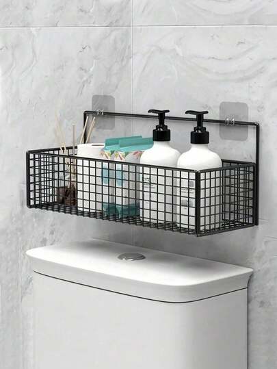 Wall Mounted Bathroom Storage Rack, No Drill Bathroom Shelf, Shower Caddy, Suitable For Vanity Wall Mount Storage, Bathroom Decor And Accessories, Practical Organizer, Multi-Function Storage Basket, Bathroom Supplies, Dorm Room Essentials, Back To School Must-Haves Bathroom Accessories Bathroom Tools Bathroom Accessories