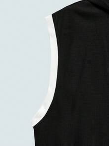 Modcrash Men's Sleeveless Hooded Polo - Style Tank Top - Black With White Trim. Ideal For Summer Casual And Athletic Wear - Black - View 3