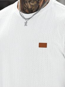 Manfinity CasualCool T-shirt à manches courtes à col rond, coupe ample, en tissu jacquard texturé, style décontracté INS. Cadeau pour petit ami/mari, cadeau d'anniversaire - Blanc - Voir 7