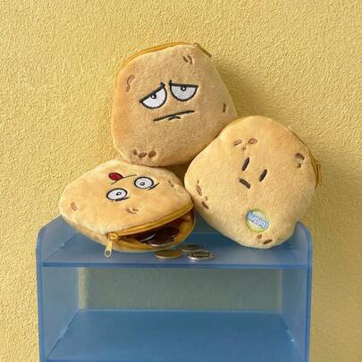 Joivida 1Pc Cute Smiling Yellow Potato Coin Purse, Cartoon Sunny Potato Plush Storage Bag, Keychain Pouch, Kawaii Bag Charm