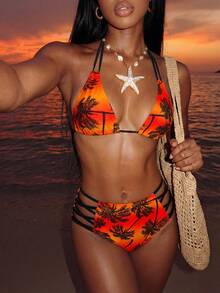 Vaytide 女士夏季海滩棕榈树印花吊带性感比基尼泳装套装（印花多样） - 彩色 - 查看 1