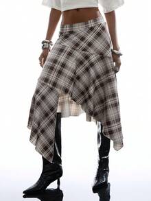 LYSMO 女士夏季格子不对称下摆半身裙 - 彩色 - 查看 3