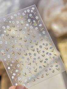 1张5D立体浮雕自粘美甲贴纸，金色烫金叶子玉兰花春季美甲贴花，美甲用品 - 彩色 - 查看 6