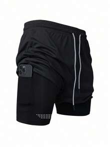 Manfinity Sport Corelite Quần short thể thao nam hai lớp, cạp chun, có dây rút - màu đen - Xem 3