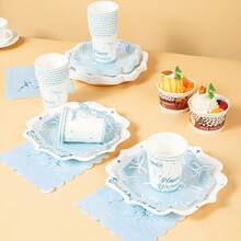 Disposable Plates, Napkins, Paper Cups, And Party Supplies In The Shape Of Blue Bow Petals, Suitable For 16 Guests, Birthdays, Weddings, Themed Parties, Family Picnics, Disposable Plates, And Party Utensils - View 4