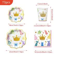 Set di stoviglie monouso per 16 persone, con gonne a forma di corona a quattro petali, piatti, tovaglioli, bicchieri di carta, adatto per compleanni, matrimoni, feste a tema, picnic in famiglia - Visualizzare 2