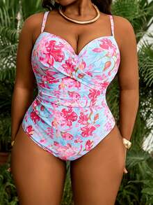 Swim Vcay 1pc Plus Size Women Random Printed Casual One-Piece Swimsuit For Summer Beach Vacation - Multicolor - View 3