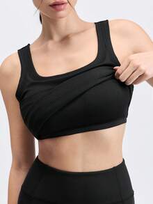 Loungeista 1pc Black Basic Tank Top With Detachable Chest Pad, Slim Fit, Perfect For Inner Wearing And Outer Wearing, Ideal For Casual Occasions, Workout - Black - View 8