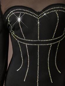 Tween Girls Gymnastics Leotard A Professional Gymnastics Jumpsuit With High Elasticity And Soft Black Energetic Patterns, Sparkling Rhinestones, Full Body Tight Gymnastics Bodysuit - Black - View 7