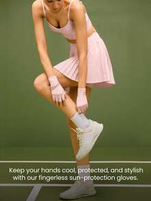 GLOWMODE Sun Set Lightweight Stretchy Cooling UPF 40+ Sun Protection Phone Compatible Reflective Logo Fingerless Gloves Swimming Manicure Running Cycling Gym Studio Workout Training Daily Casual Wear - Pink - View 2