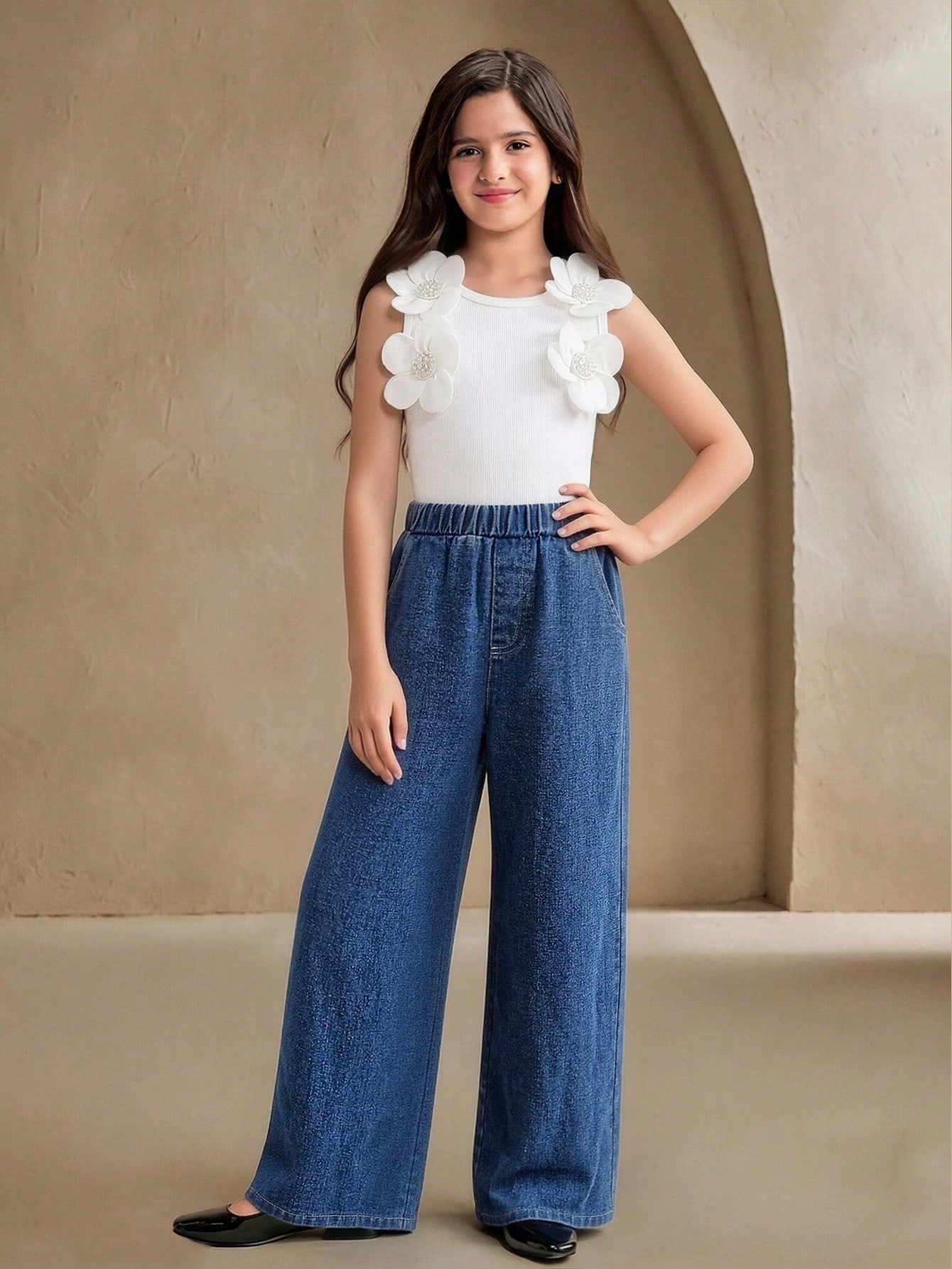 SHEIN مجموعة ملابس أنيقة وعصرية من الجينز للفتيات...