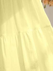 Mulvari 女士中长款松紧腰镂空刺绣半身裙，春夏款 - 淡黃色 - 查看 4