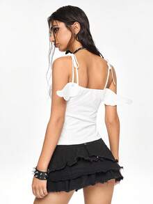 ROMWE Kawaii Cute Innocent Angel Wing Decor Tight-Fit Cotton Women Tank Top - White - View 2