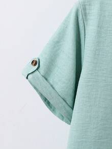 SHEIN Back To School Tween Boys 2-Piece Formal Suit Mint Sage Green Mandarin Collar Blazer & Khaki Pants For Wedding Family Matching Summer - Mint Green - View 6
