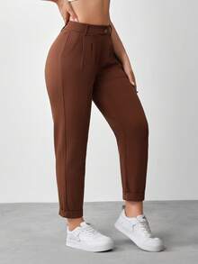 Jeanoix Women's Casual Business Casual Minimalist Straight Tapered Pants, Autumn Work Office Brown - Brown - View 3