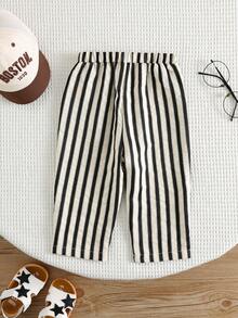 SHEIN 男婴黑白条纹泡泡袖休闲裤，适合夏季、度假、日常穿着、节假日穿着 - 彩色 - 查看 2