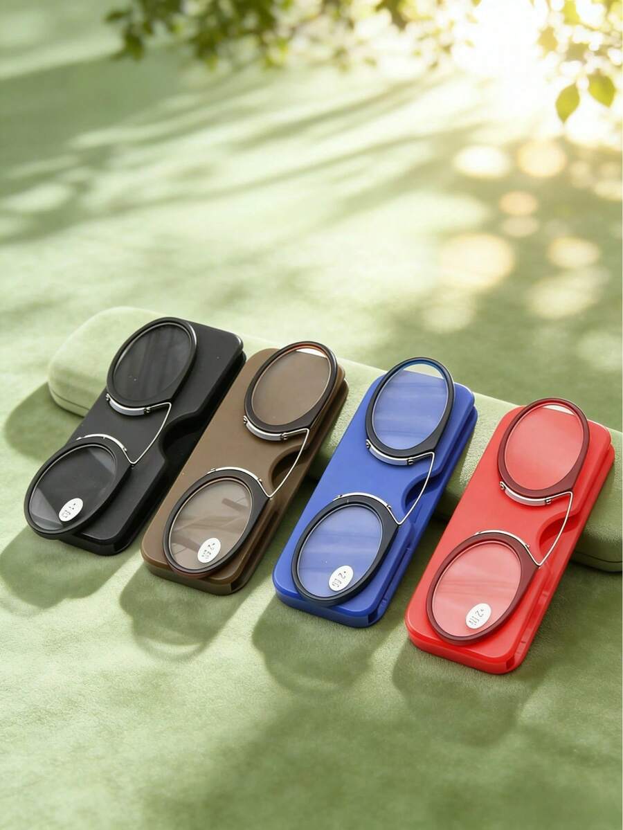 Zazumi Ochelari de vedere mini cu clips pentru mărirea nasului, ochelari de vedere portabili ultra-subțiri în stil card, ochelari de vedere cu filtru de lumină albastră pentru telefon, lentilă de mărire ușoară fără ramă pentru citit zilnic, lucru, jocuri și utilizare mobilă, design elegant la modă pentru bărbați și femei, disponibili în 3 culori (roșu, albastru, negru), compacți și ușor de transportat pentru călătorii, naveta, birou și utilizare în aer liber - multicolor - Vizualizare 1