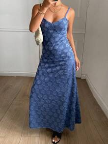DAZY 女士吊带无袖修身连衣裙，时尚夏季款 - 藍色 - 查看 1