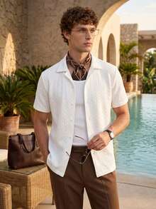 Manfinity CityGents Men's Casual Solid Color Short Sleeve Shirt, Summer Vacation White - White - View 5