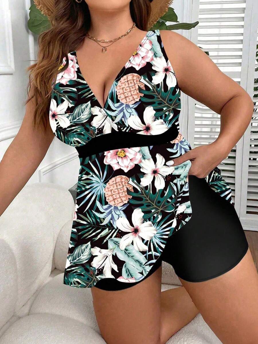 Swim Lushoire 夏季沙灘大碼熱帶印花背心褲短裙套裝 - 彩色 - 查看 1