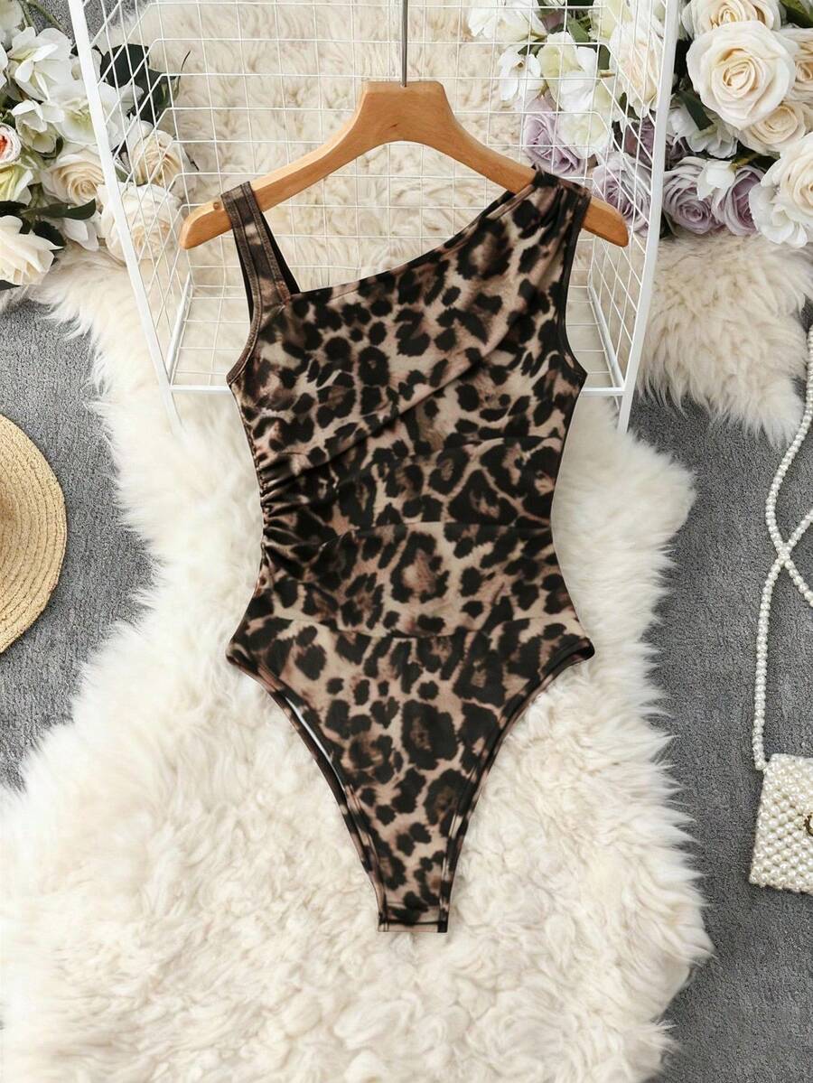 Trelyra Women's Fashionable Leopard Print Mesh Sleeveless Bodysuit - Multicolor - View 1