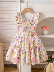 Elladie kids 少女彩色碎花修身中长连衣裙，适合墨西哥儿童节和夏季换季穿着。 - 彩色 - 查看 2