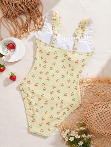 Swim Mod Bộ đồ bơi liền thân màu đen anh đào kiểu retro mới năm 2026 dành cho nữ, dây đeo vai rộng có thể điều chỉnh với bèo nhún dễ thương, phần ngực trang trí nơ, eo xếp ly, phong cách thời trang đi biển cho kỳ nghỉ hè. - Nhiều màu - Xem 5