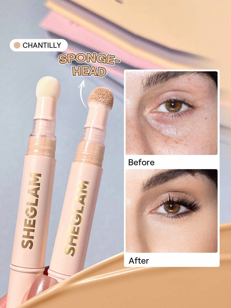 SHEGLAM Complexion Boost Concealer-Chantilly Sponge-Head Applicator Matte Liquid Concealer Long Lasting Brightening Color Corrector Weightless All-Day Long Lasting Hydrating Concealer Brand Beauty Makeup Face Paint Cosmetic For Women Girls Perfect For Spring Summer Ideal For Y2K Fancy Fashion Suitable For Birthday Mother'S Day Gift Rave Party Ready Best Color - Chantilly - View 1
