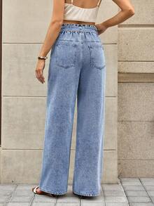 Selenza Quần jeans nữ thanh lịch với họa tiết nụ hoa ở eo, thích hợp cho mùa hè. - Rửa trung bình - Xem 2