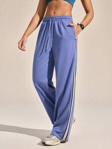 Exploreva Women's Side Stripe Drawstring Waist Pocket Outdoor Sweatpants - Purple - View 4