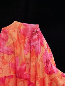 Vadaroq Vestido largo y fluido naranja de hombros descubiertos, elegante y bohemio, con flores de malla transparente, para mujer en primavera/verano - Naranja - Ver 7