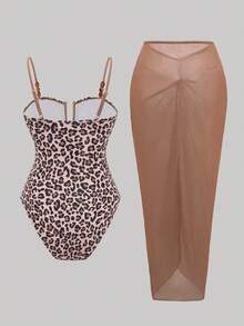 Swim Oasis New U-Neck Leopard Print Spaghetti Strap Swimsuit With Skirt 2 Pieces Set For Beach Vacation - Multicolor - View 2
