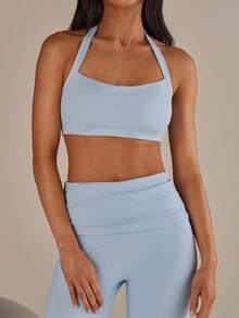 Athîral Bộ đồ thể thao nữ thường ngày gồm áo hai dây và quần ống loe, màu xanh nhạt, thích hợp cho mùa xuân/hè. - Màu xanh nước - Xem 5