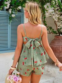 SHEIN Pregnant Women Plaid Cherry Pattern Camisole And Shorts Set - Multicolor - View 2