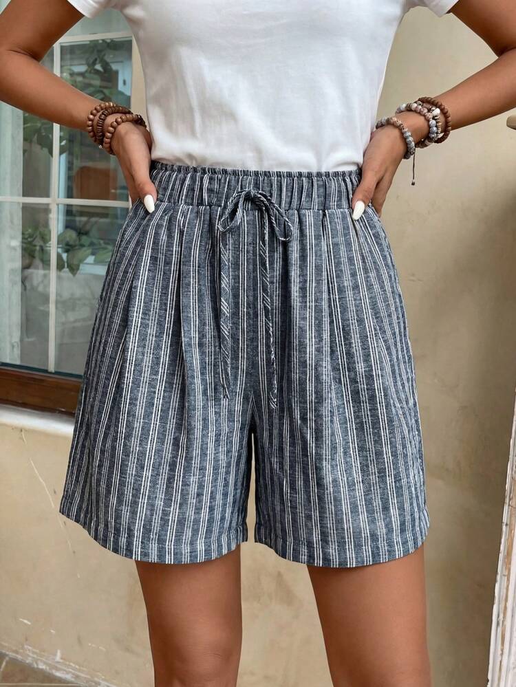 Women Striped Minimalist Casual Tie-Up Shorts Going Out Outfit Summer Outfit For Women Summer Holiday Outfits Going Out Outfits Border Joggers Women Shorts For Women Women's Shorts Summer Women Shorts Casual Shorts For Women Holiday Women Shorts Bermuda Short Outfits For Women